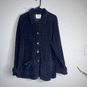 Flax Corduroy Chore Coat 100% Cotton Button Down Collared Oversized Black